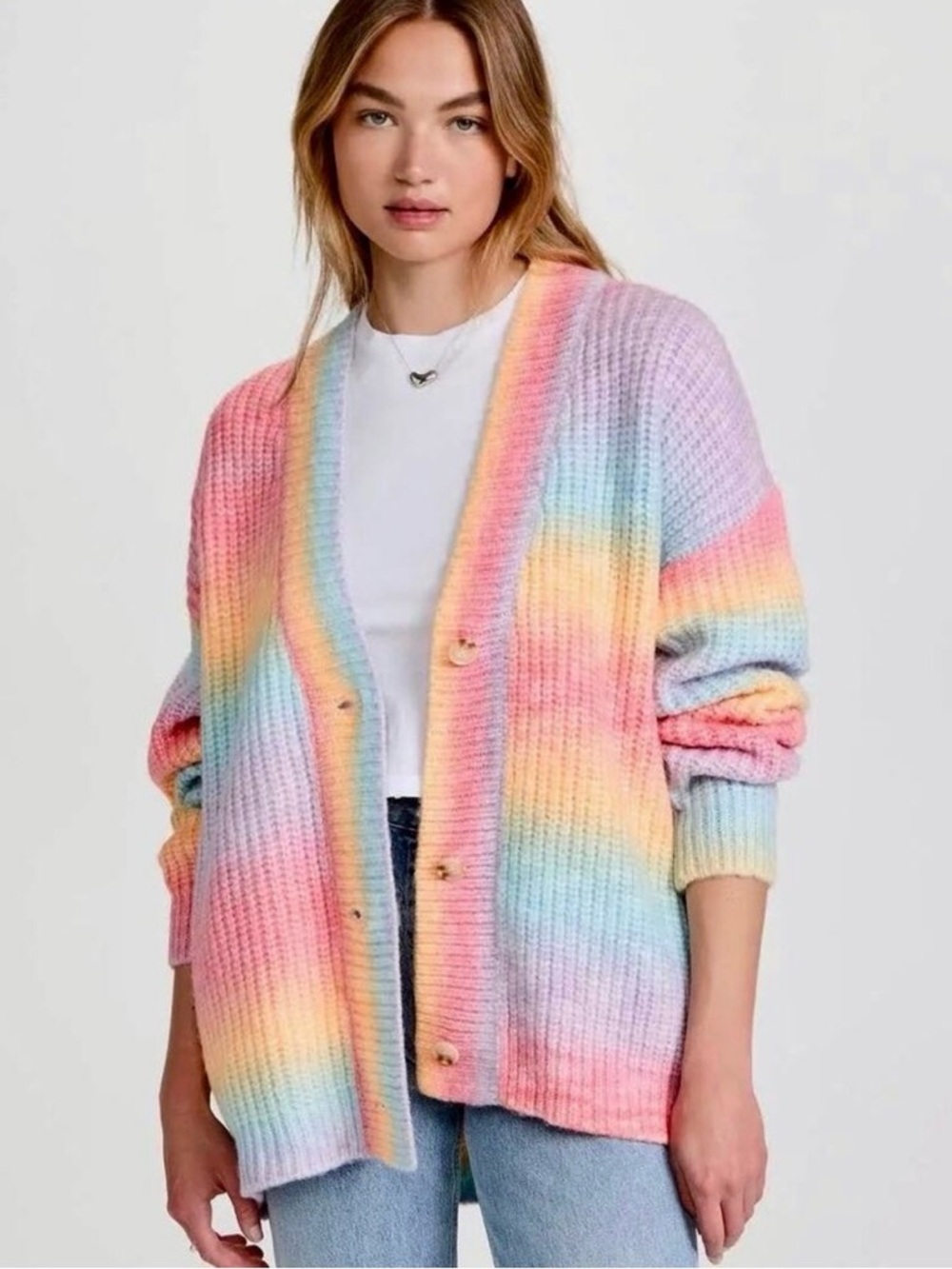 Blank NYC Oversized Multicolor Pastel Stripe Knit Cardigan size XS NWT
